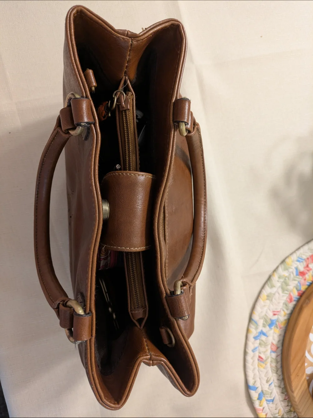 Rosetti Brown Satchel Bag With Crossbody Strap with Floral Cutouts, Coin Purse